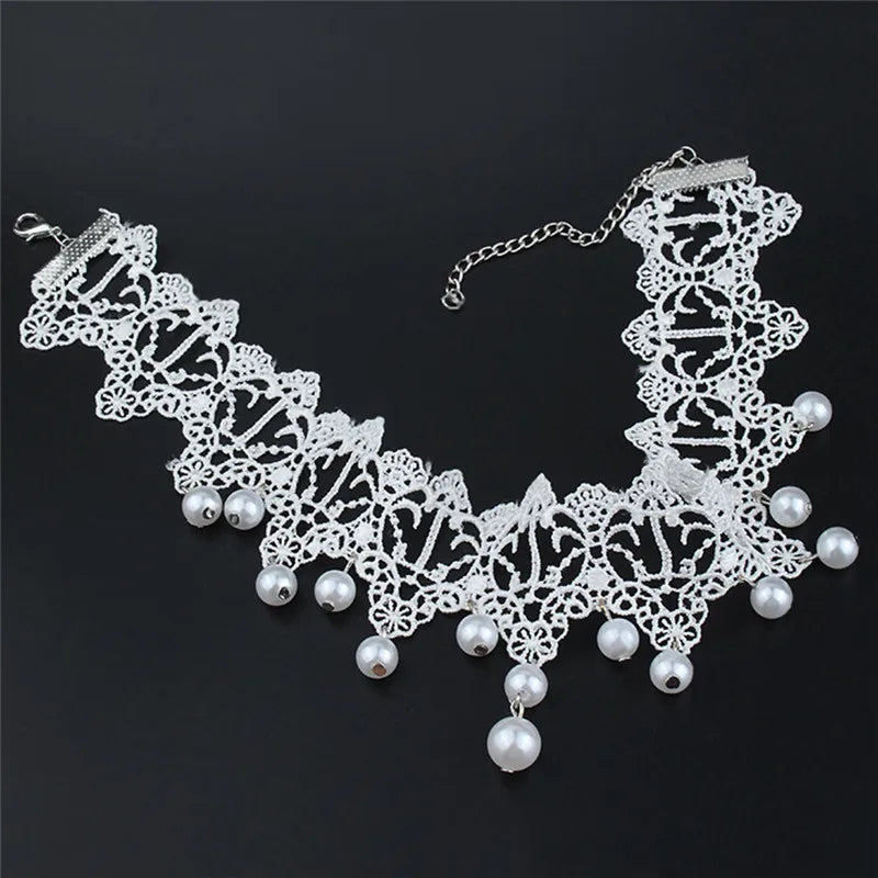 Lace Pearl Choker Necklace – Women's Trendy Fashion Jewelry