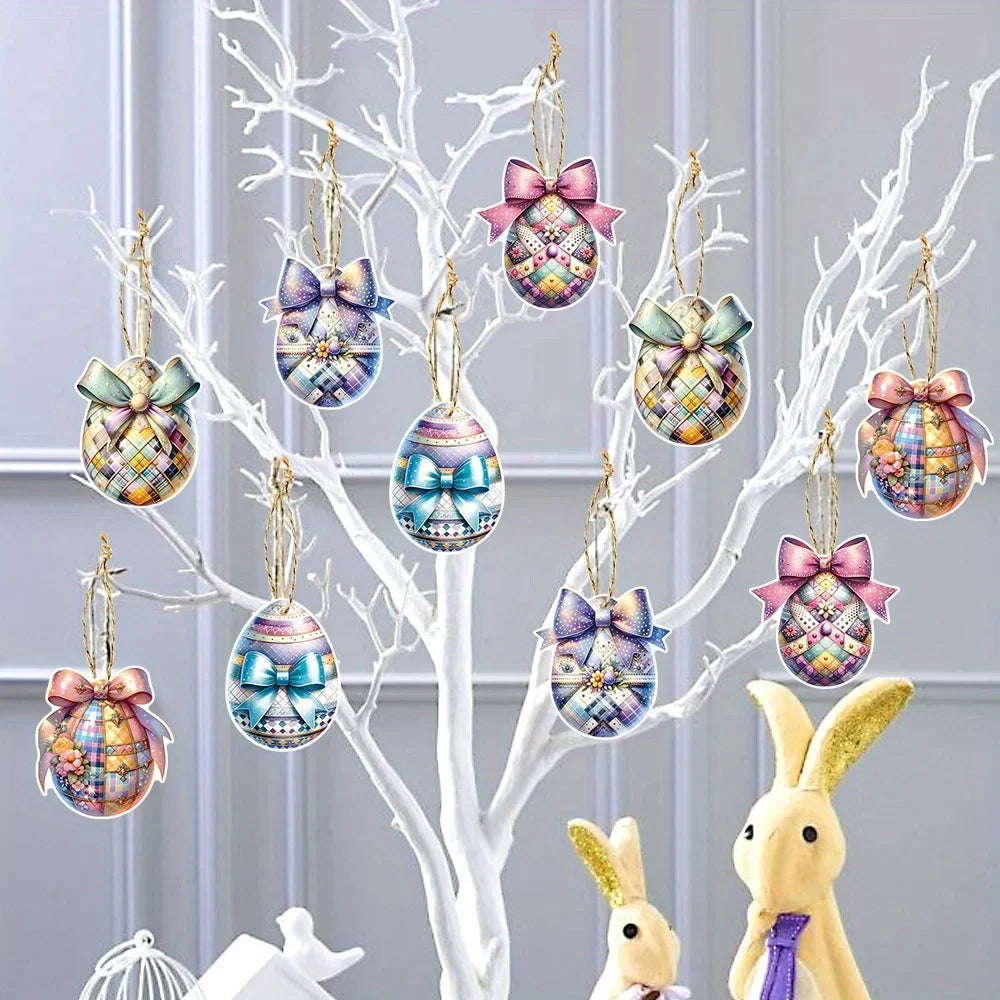 Multicolor Bow & Plaid Paper Ornaments with Rope – 10 Pack