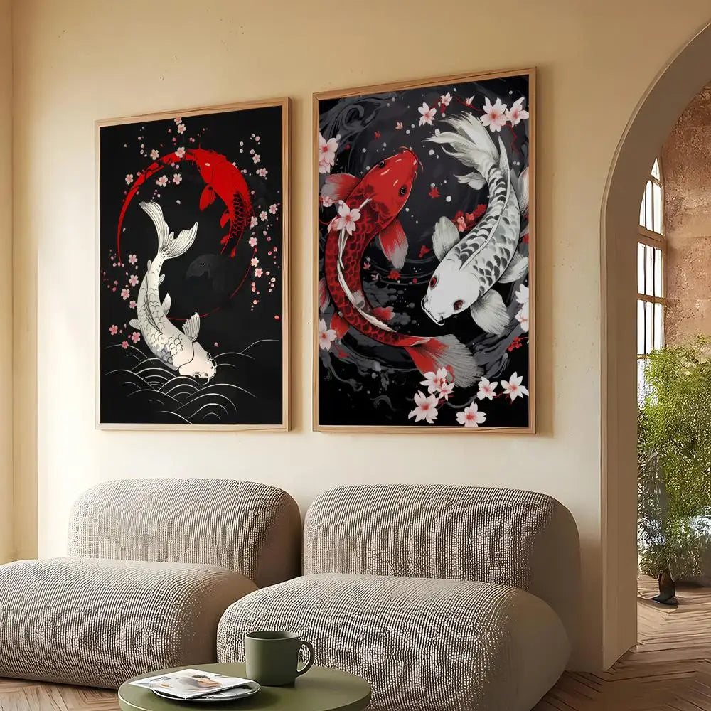 Lucky Koi Yin Yang Canvas Wall Art | HD Print Home Decor