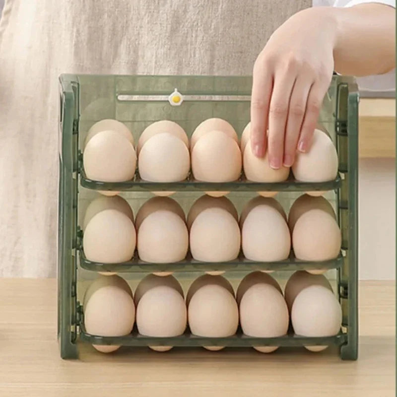 Foldable 30-Grid Egg Storage Rack | 3-Layer Fridge Organizer