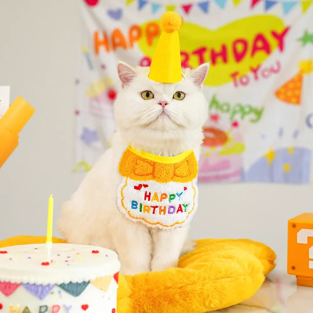 Pet Dog Cat Birthday Dress Bib Party Supplies Saliva Towel Felt Hat
