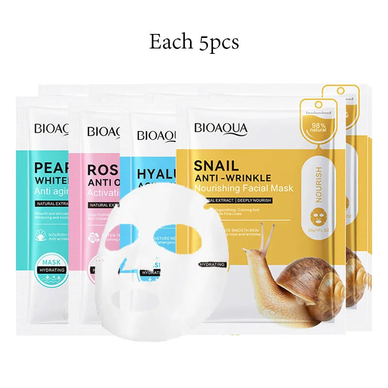 BIOAQUA 20pc Snail Hyaluronic Acid Face Mask – Hydrating & Firming