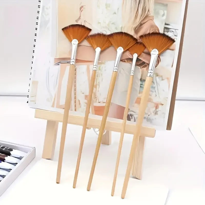 Professional 5-Piece Fan Brush Nylon Bristles Acrylic Watercolor
