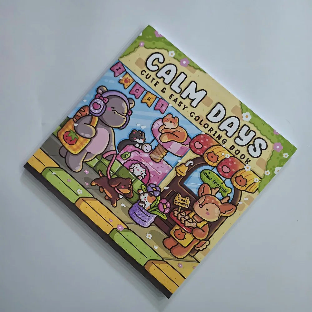 Calm Days Stress Relief Coloring Book Cute Animal Drawing Perfect