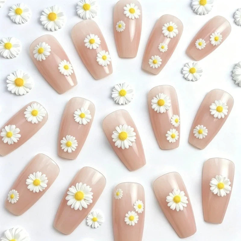 3D Daisy Nail Charms – Resin Flatback Nail Art Decorations