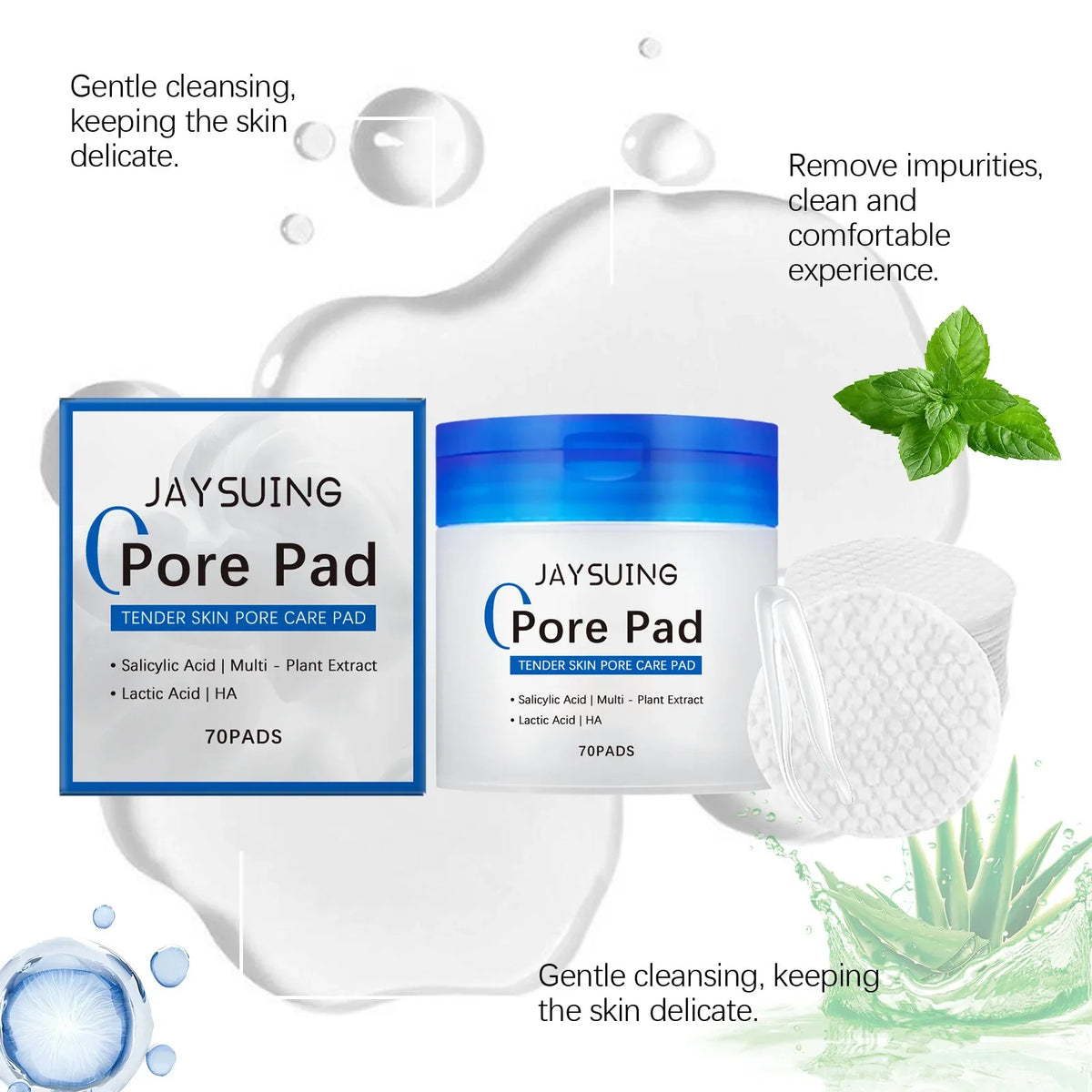 Jaysuing Hyaluronic Acid Exfoliating Pads – 70pcs Acne & Pore Care