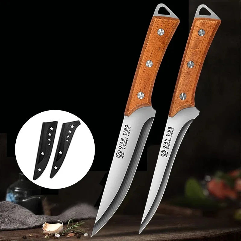 Stainless Steel Boning Knife – 9.9" Butcher Knife with Wood Handle