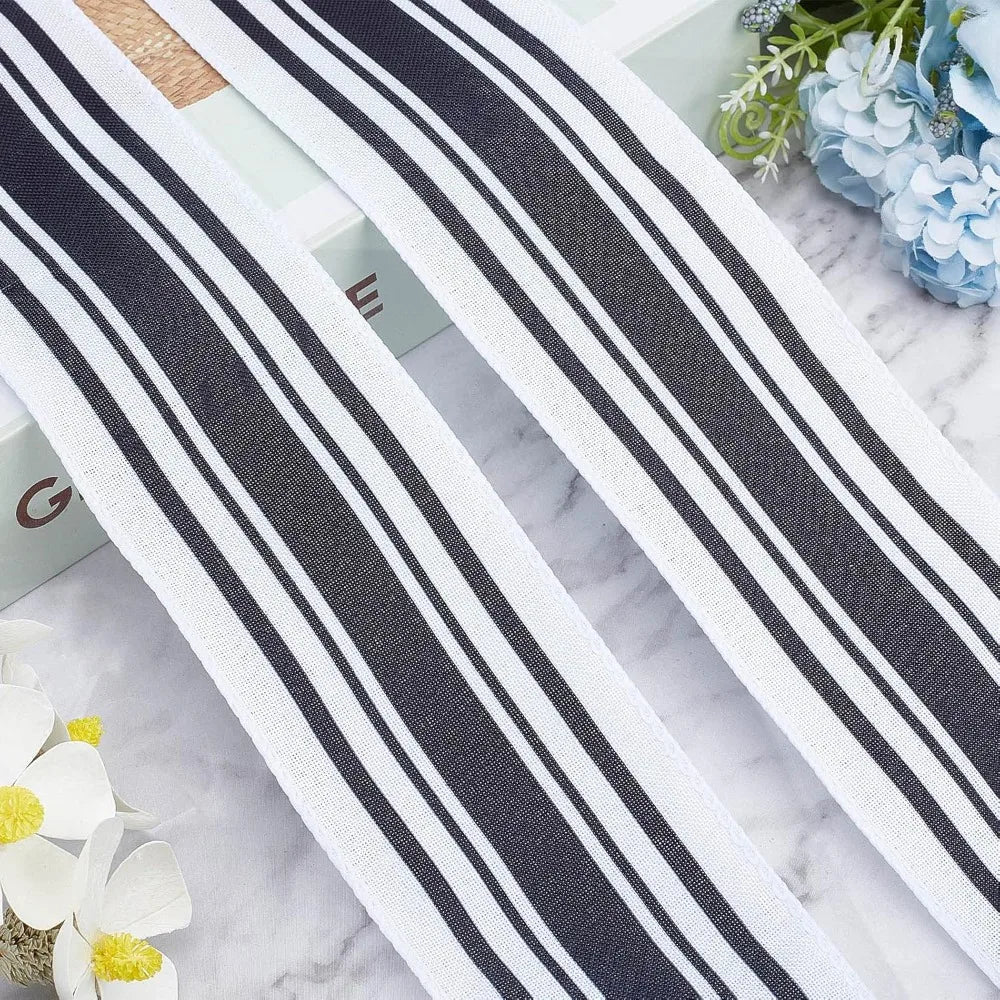 Black Stripe Jacquard Polyester Ribbon 2.5" – 2 Rolls 12 Yards