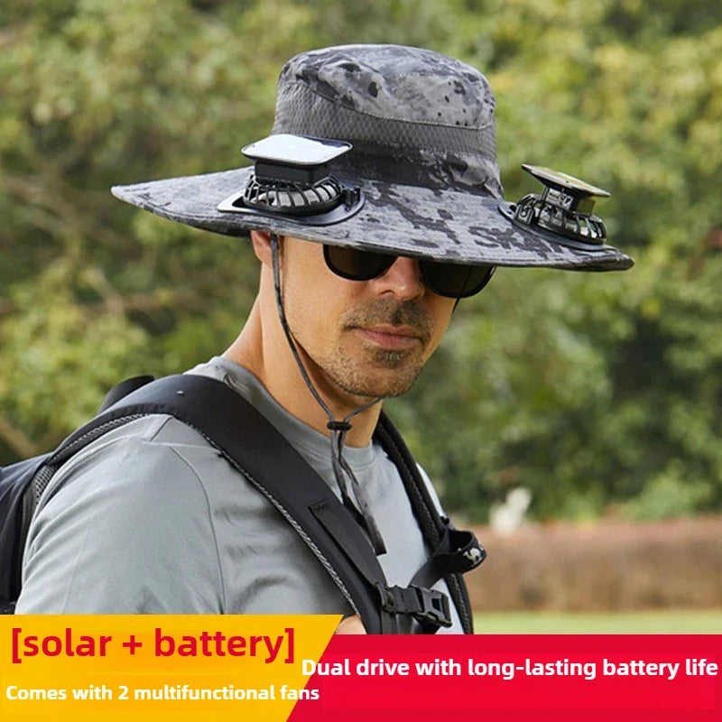 URGGU Solar Fan Hat – Wide Brim UV Protection, 2 Fans