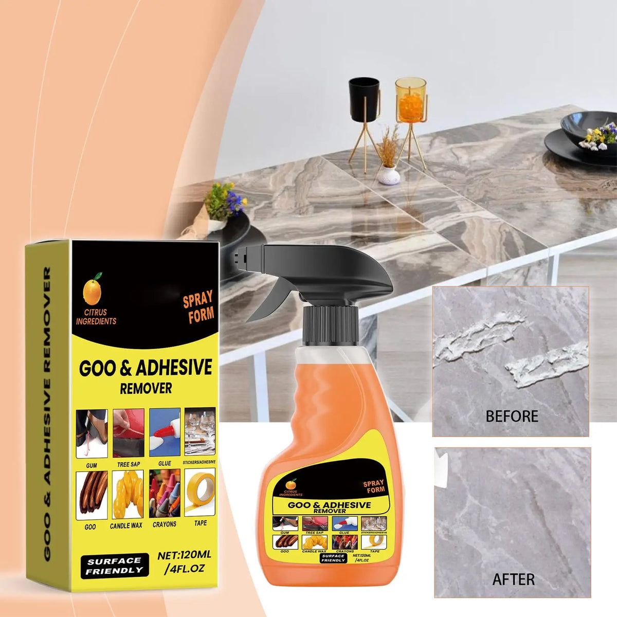 Odorless Adhesive Remover Spray – 120ml Multi-Surface Cleaner