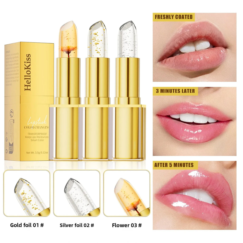 Hello Kiss Gold Foil Color-Change Plumping Lip Balm – Vegan