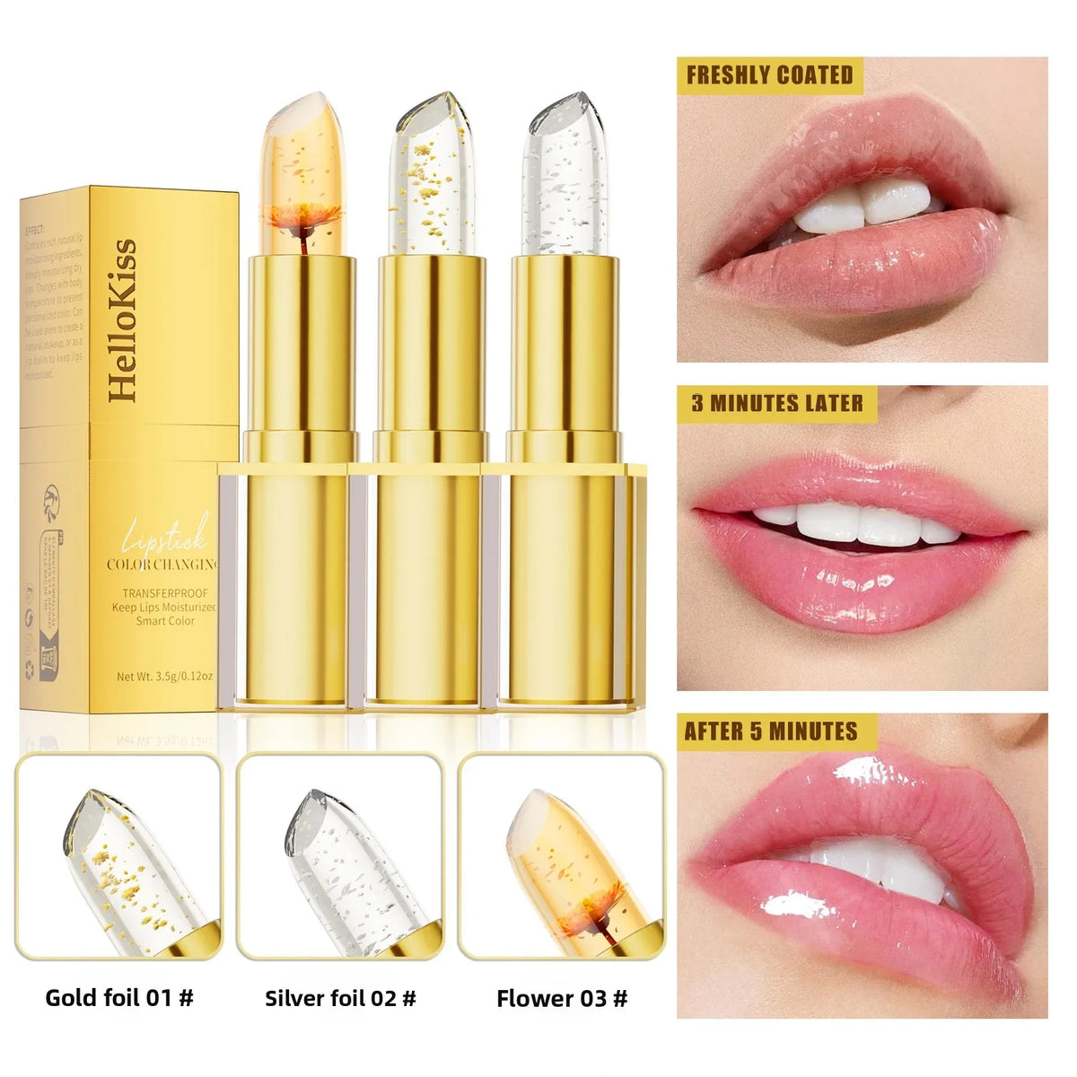 Hello Kiss Gold Foil Color-Change Plumping Lip Balm – Vegan