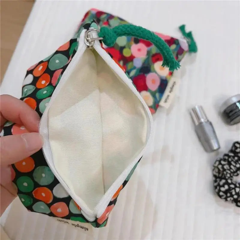 Floral Cotton Mini Cosmetic Pouch | Travel Makeup Organizer