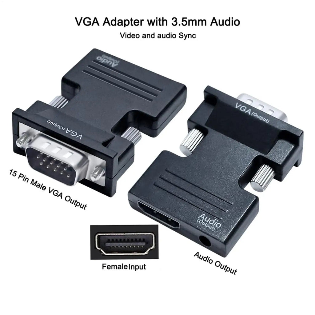HDMI to VGA Adapter 1080P with 3.5mm Audio – Laptop & Projector
