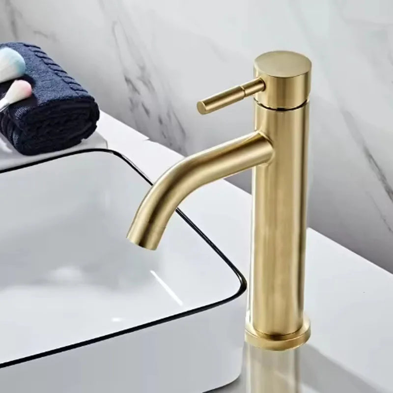 Brushed Gold Solid Brass Single Handle Bathroom Basin Faucet