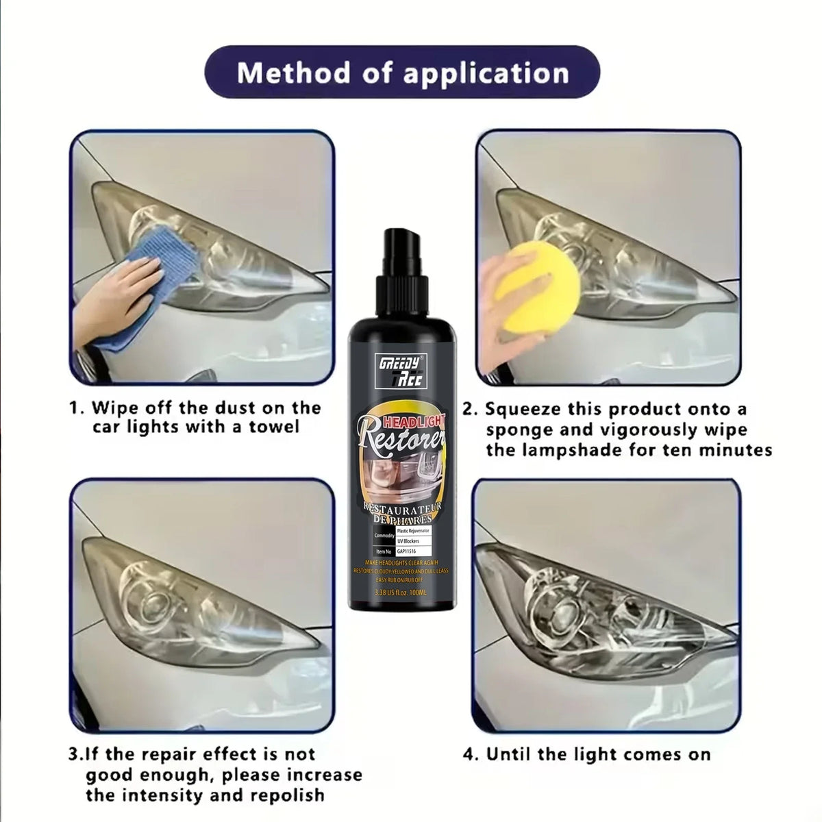 Car Headlight Restoration Kit – Clear Cloudy & Yellowed Lenses