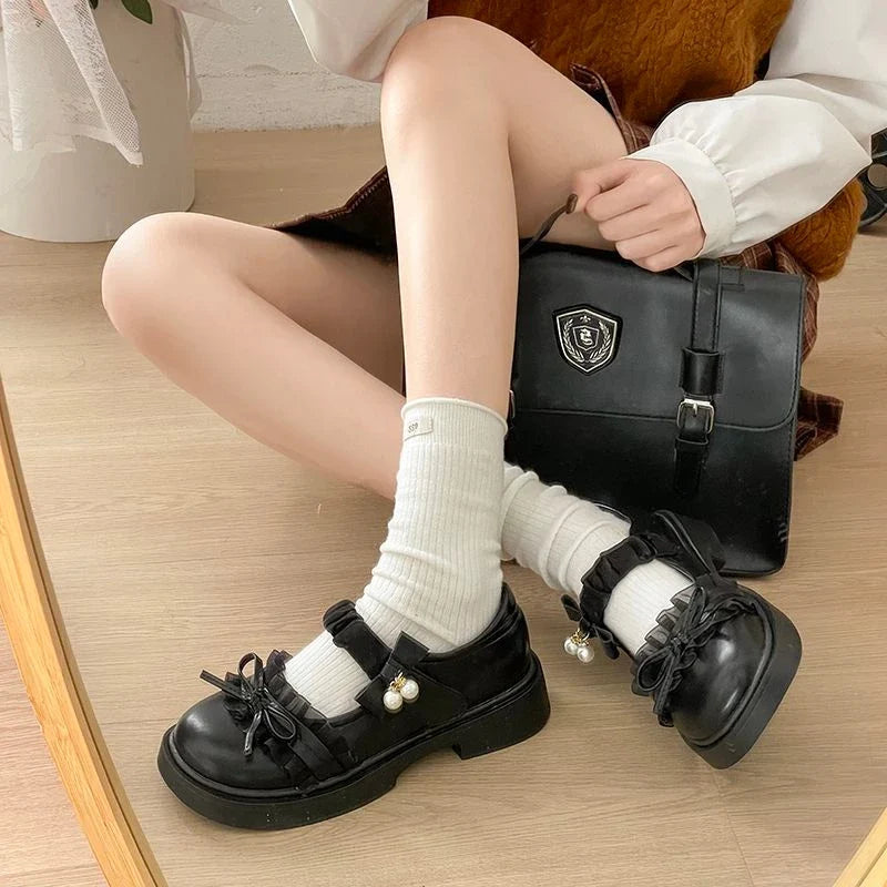 Lolita Bow Mary Jane Flats – Women's JK Platform Slip-On Shoes