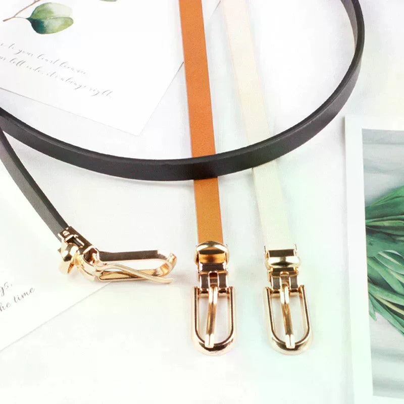 Fashion Black White Gray Women Belts Thin Skinny Waistband Pin Buckle