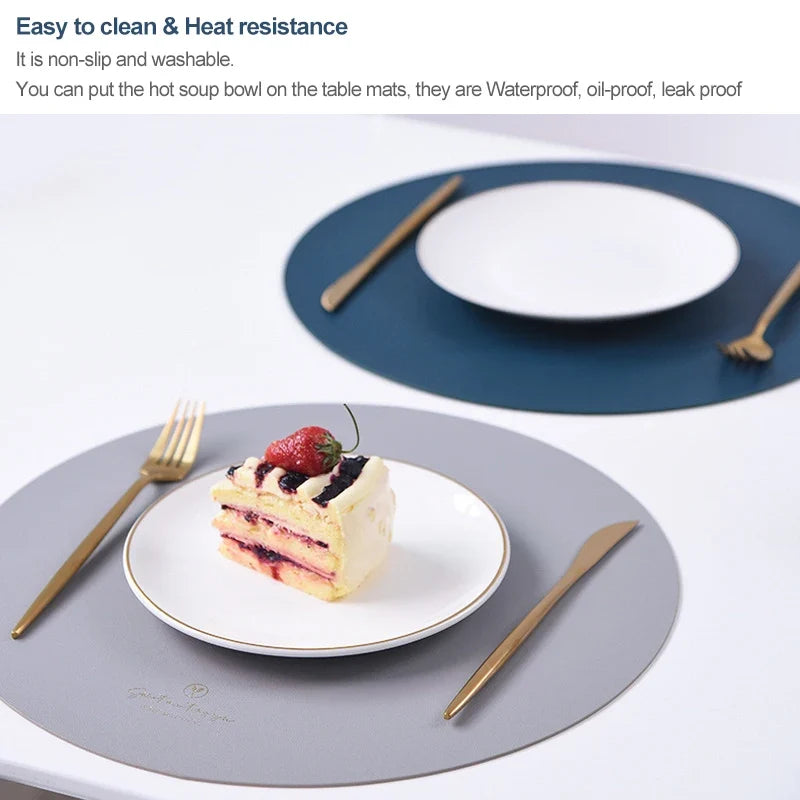 Round Faux Leather Placemats | Non-Slip, Heat Resistant Set