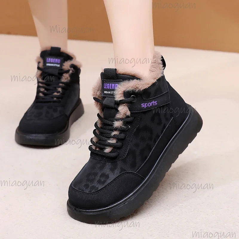 Women's Winter Plush Ankle Boots – Lace-Up Flat Cotton Shoes