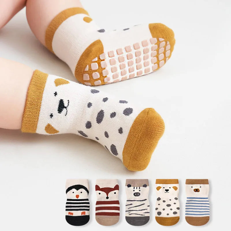 5 Pairs Kids Non-Slip Cartoon Floor Socks | Baby Toddler