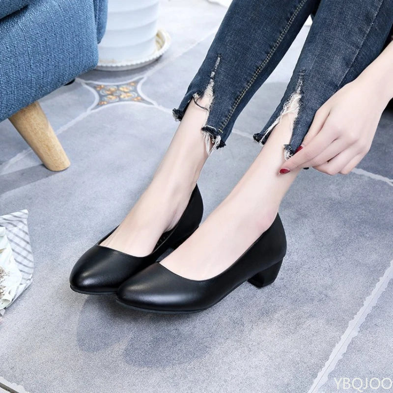 Women's Mary Jane Pumps – Thick Square Heel Slip-On Work Shoes