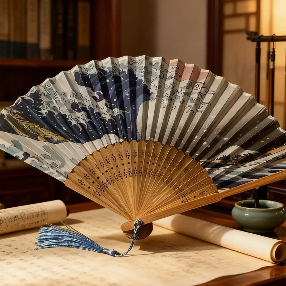 Chinese Handmade Bamboo Silk Folding Fan – 1 or 2 Pack