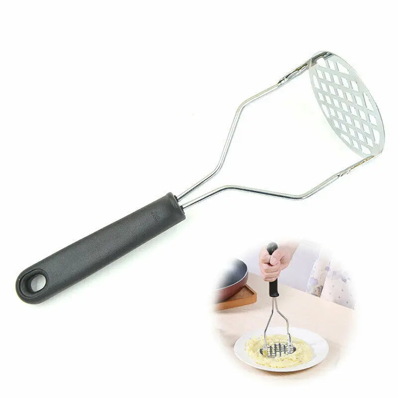Stainless Steel Potato Masher with Non-Slip Black Handle
