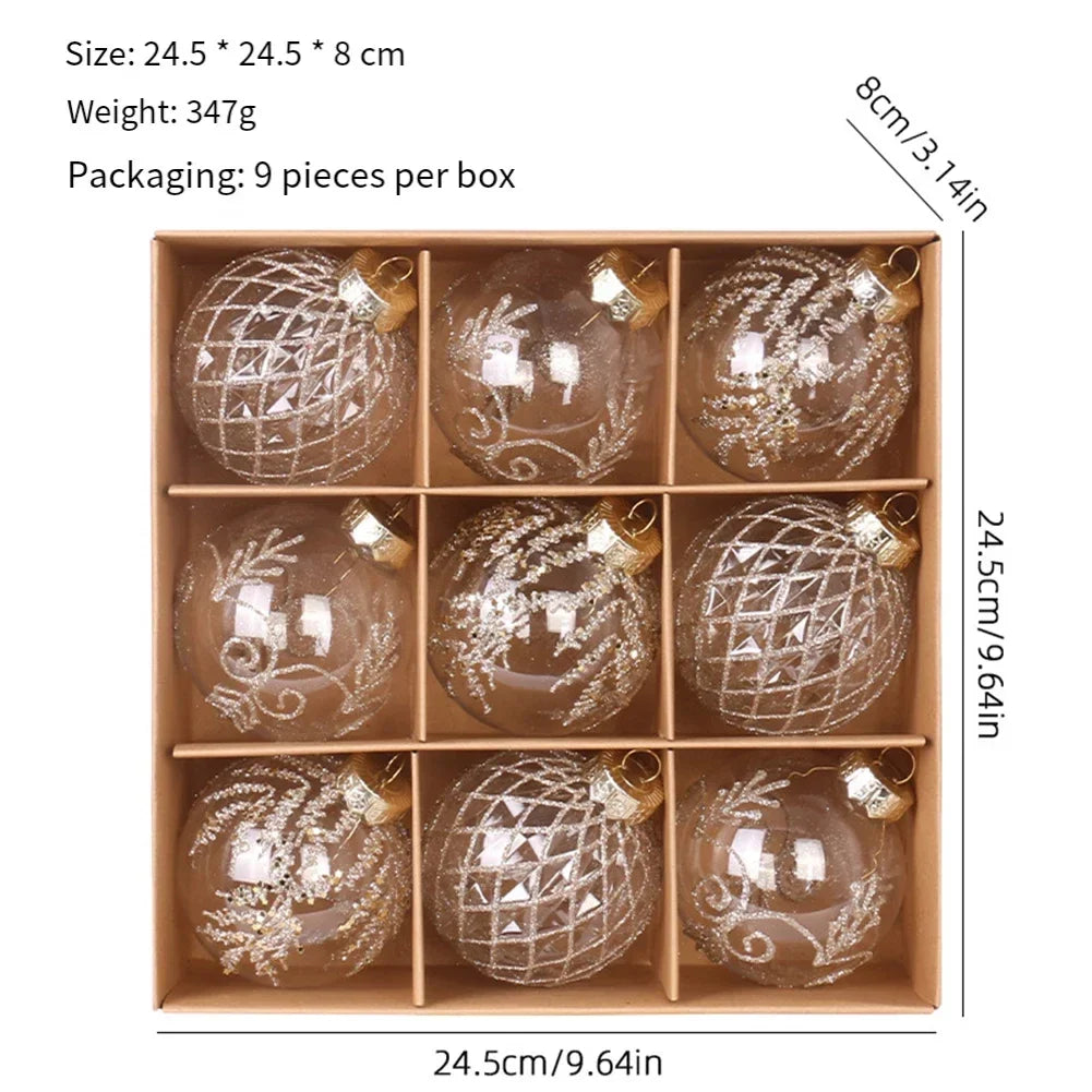 9-Piece Transparent PET Christmas Ball Ornaments Set – 8cm