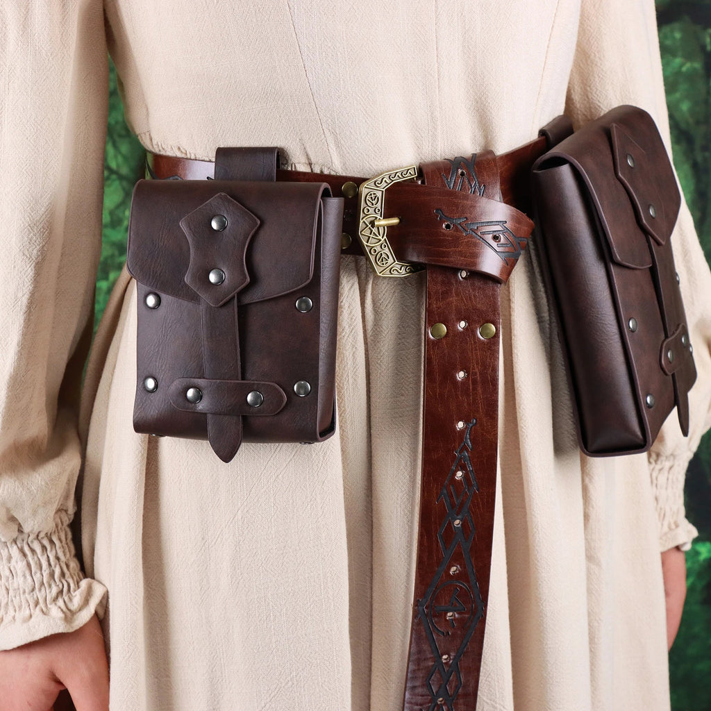 UYEE Larp Viking Knight Belt Retro Copper Coin Leather Waist Bag Role