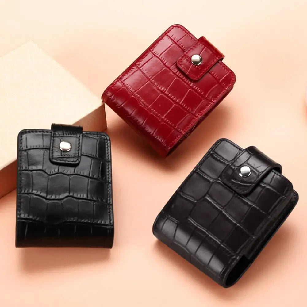 PU Leather Lipstick Case with Mirror – 3-Slot Travel Organizer