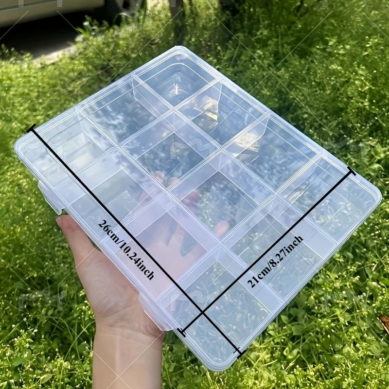 12-Compartment Transparent Storage Box with Card Slots