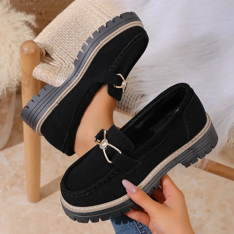 Women's Retro Loafers | British Style Thick Heel Slip-On Shoes