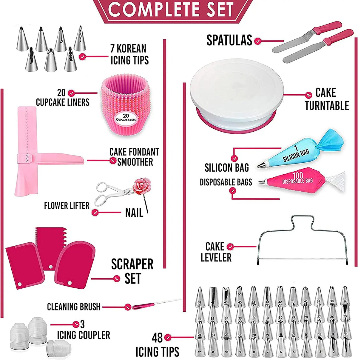 200-Piece Cake Decorating Kit – Turntable, Piping Tips & More