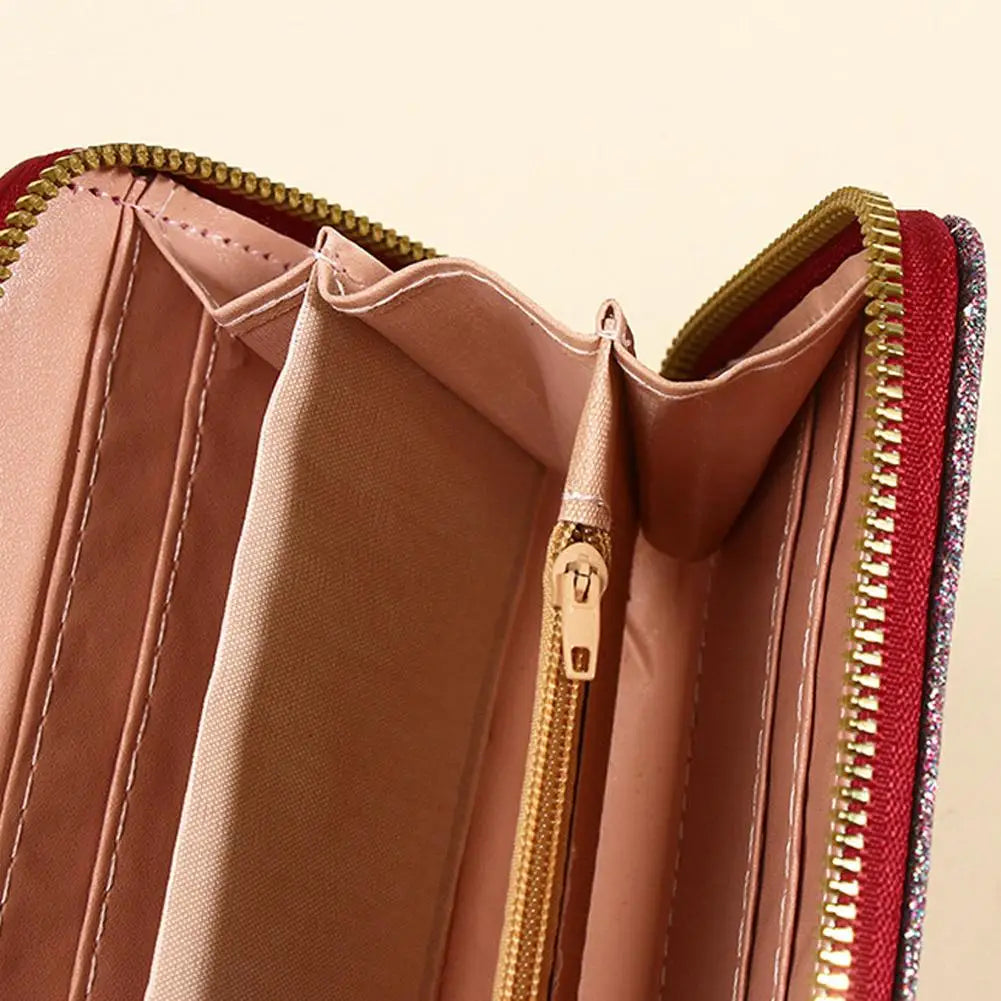 Women's Glitter PU Leather Wallet – Tassel Zipper Clutch Purse