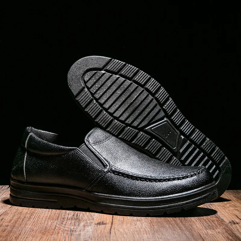 YBQJOO Men's Slip-On Leather Loafers – Flat Casual Business Shoes