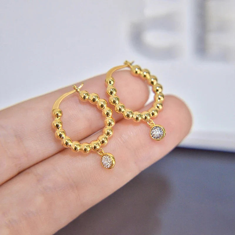 Huitan Beaded Hoop Drop Earrings – Cubic Zirconia Women's Jewelry