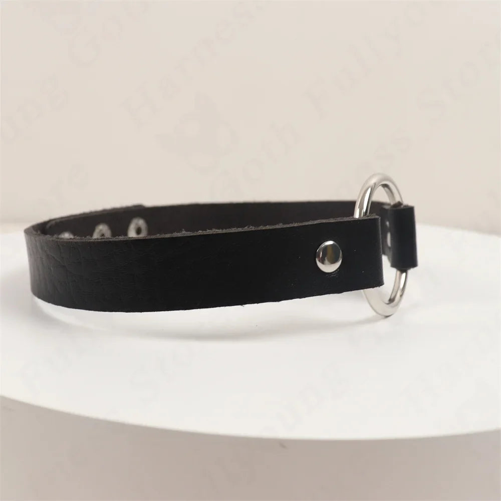 Woman Black Punk Choker Collar Necklace Pu Leather Goth Rivets