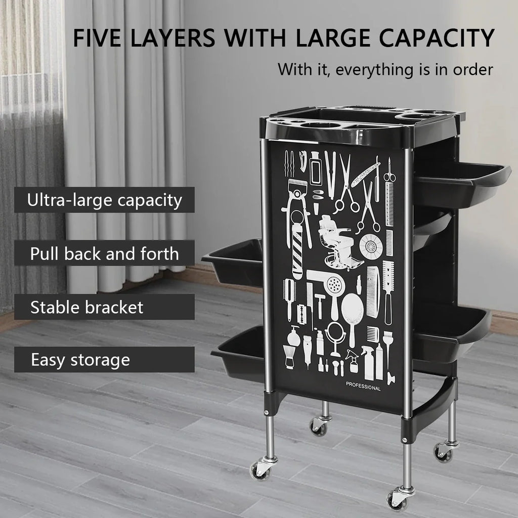 5-Drawer Rolling Salon Cart | Hairdresser Trolley on Wheels