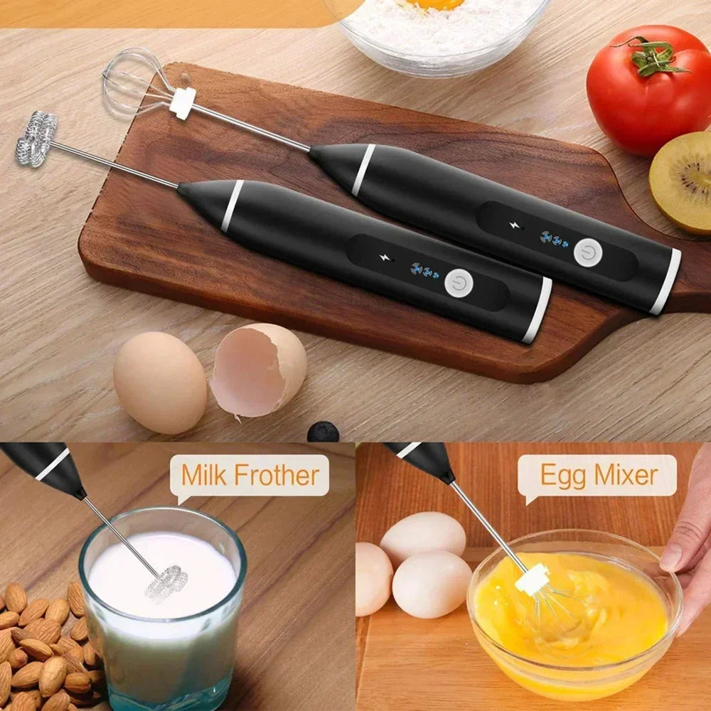 USB Rechargeable Electric Milk Frother & Handheld Whisk Mixer