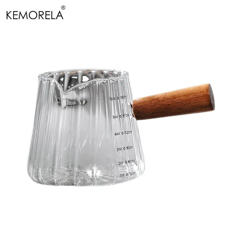 KEMORELA Wooden Handle Glass Milk Pitcher 90/120/180ml