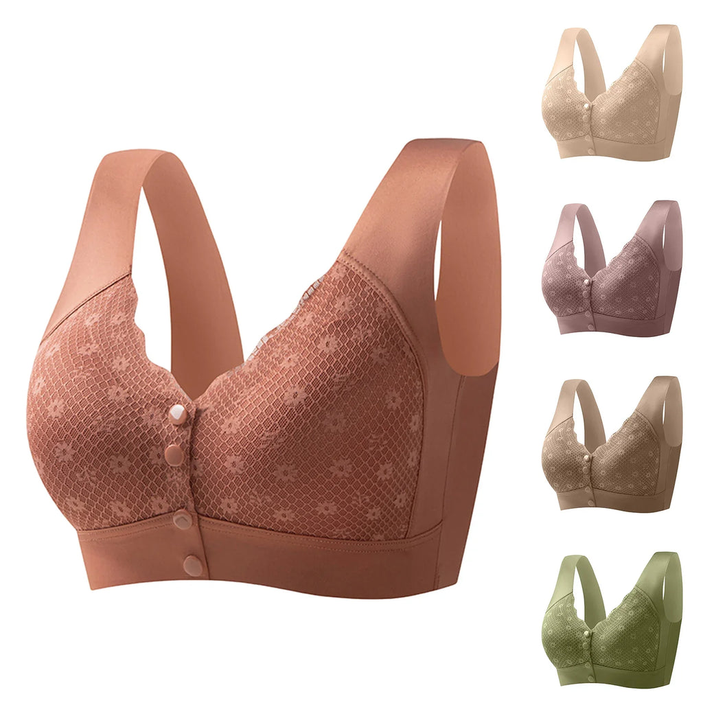 Women's Wireless Front Closure Lace Bra – Wire-Free Plus Size