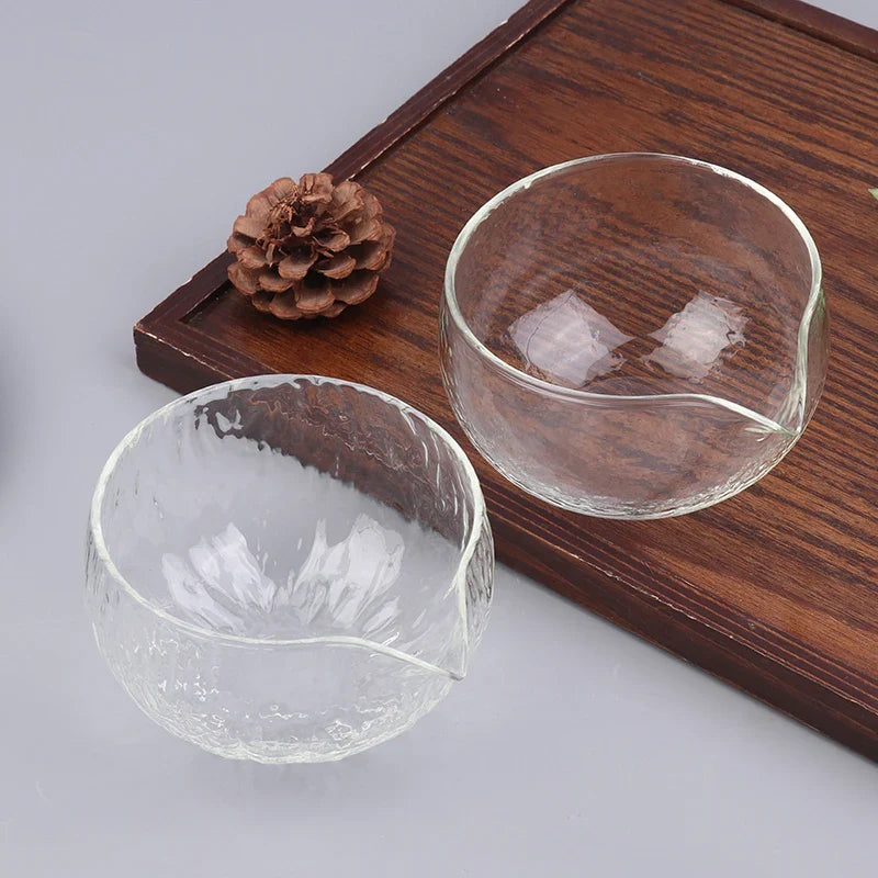 Textured Glass Matcha Bowl Pouring Spout Japanese Green Tea Ceremony