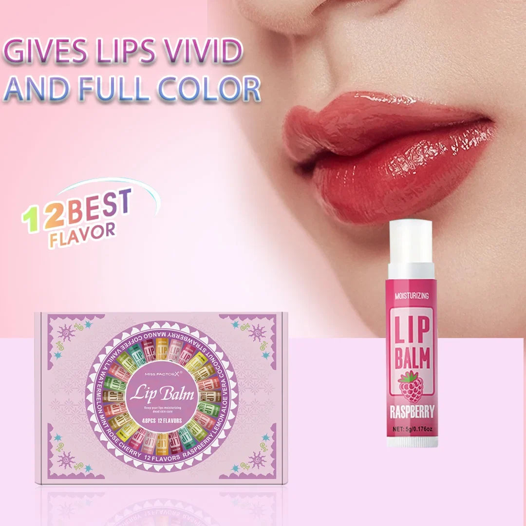 48-Piece Floral Lip Balm Set – Moisturizing & Brightening, 5g