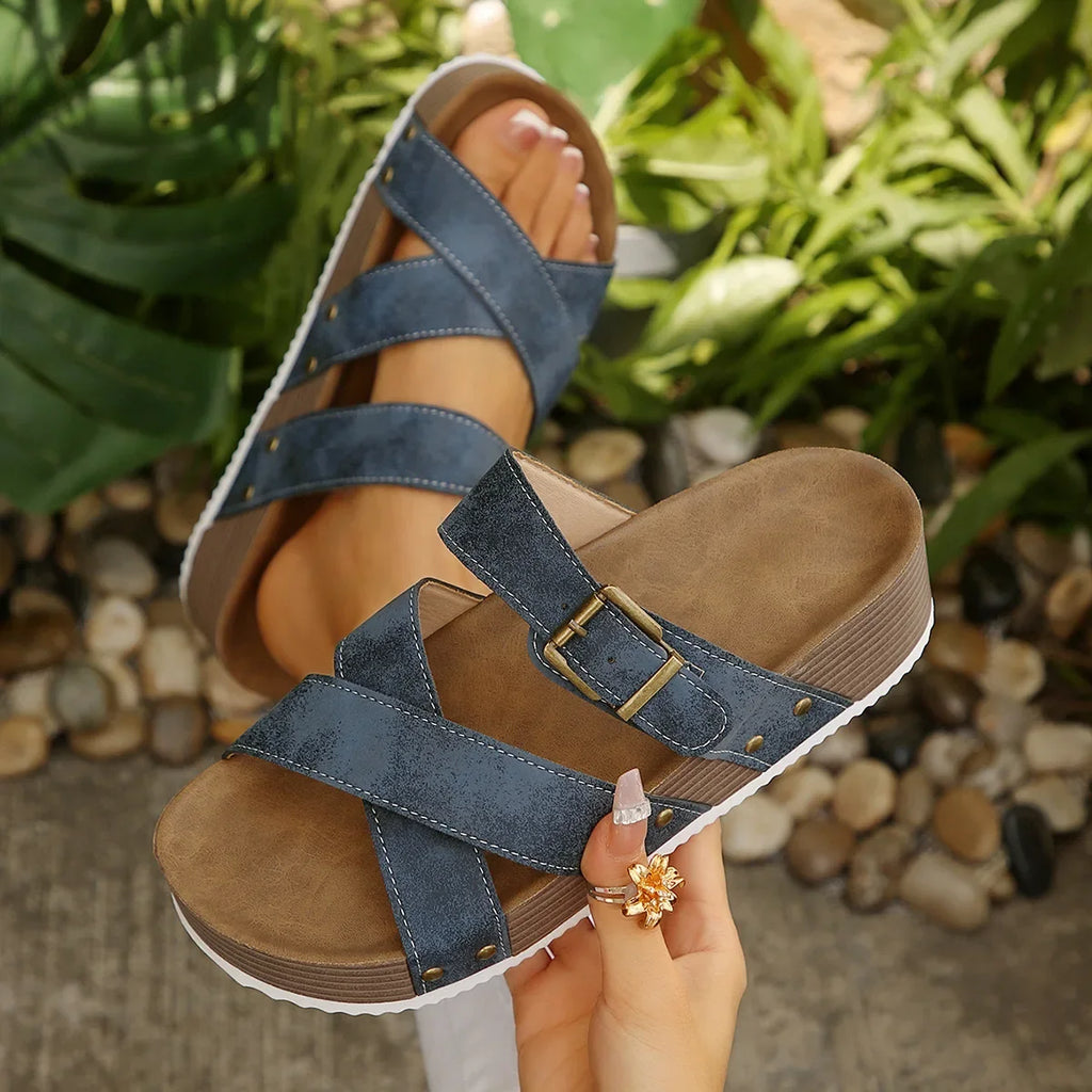 Women's Plus Size Platform Wedge Sandals Buckle Strap EU 35–43