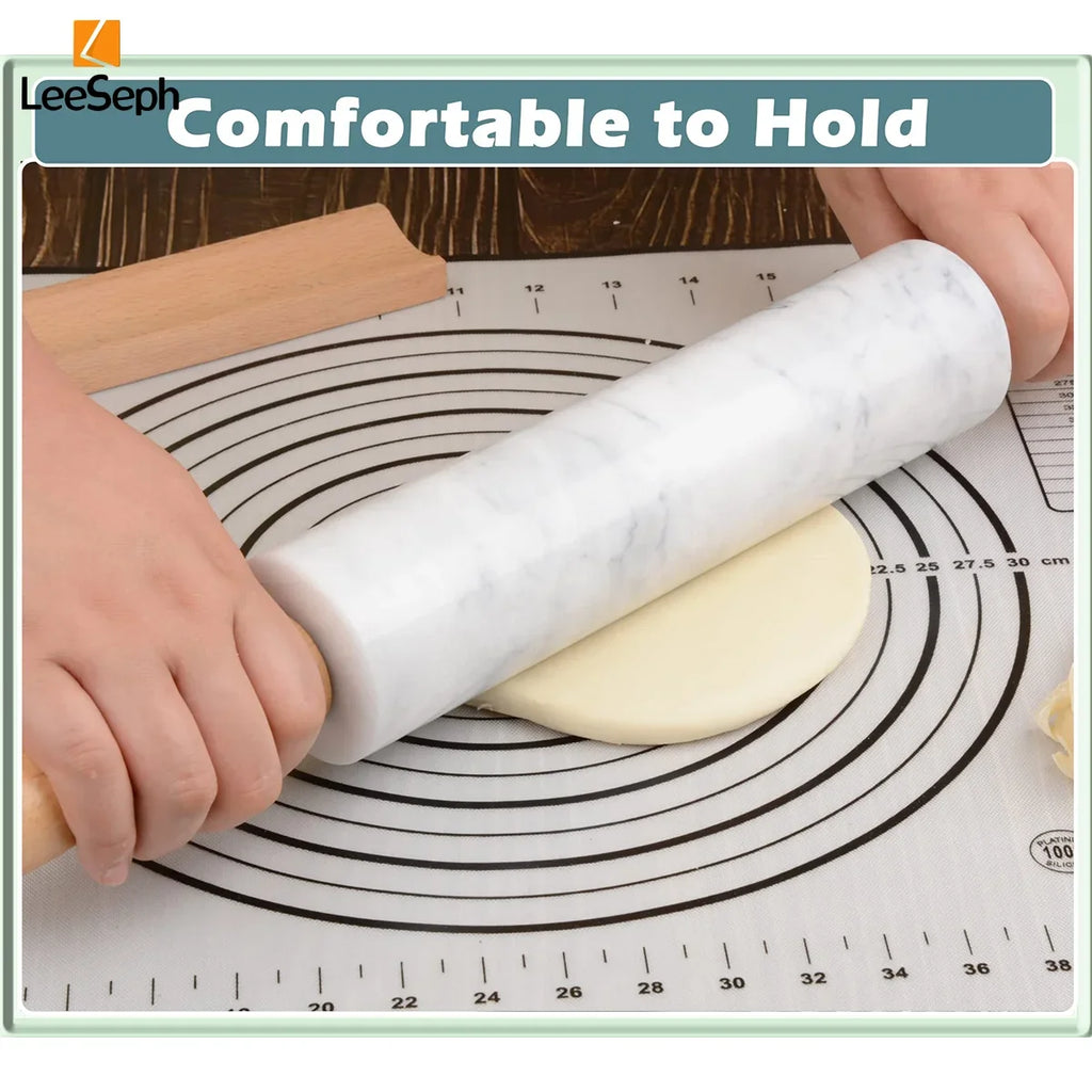 Leeseph Premium Marble Rolling Pin Wooden Handles Base Easy Clean