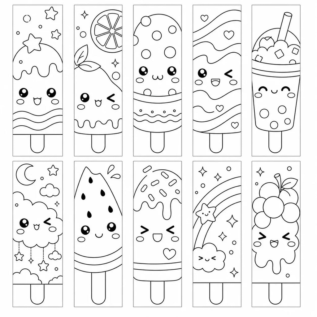 30-Pc Kawaii Summer Beverage DIY Coloring Bookmarks Set