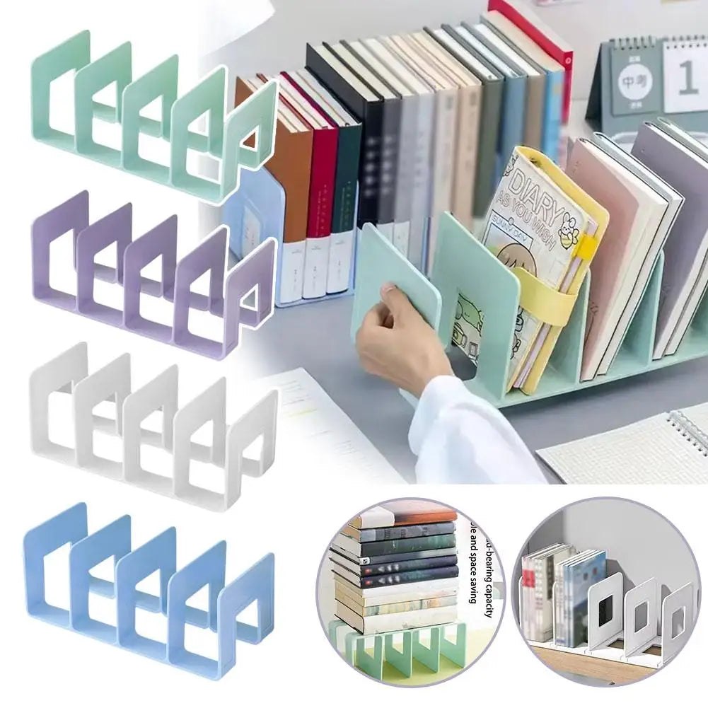 4-Compartment Plastic Book Stand & Desktop File Organizer