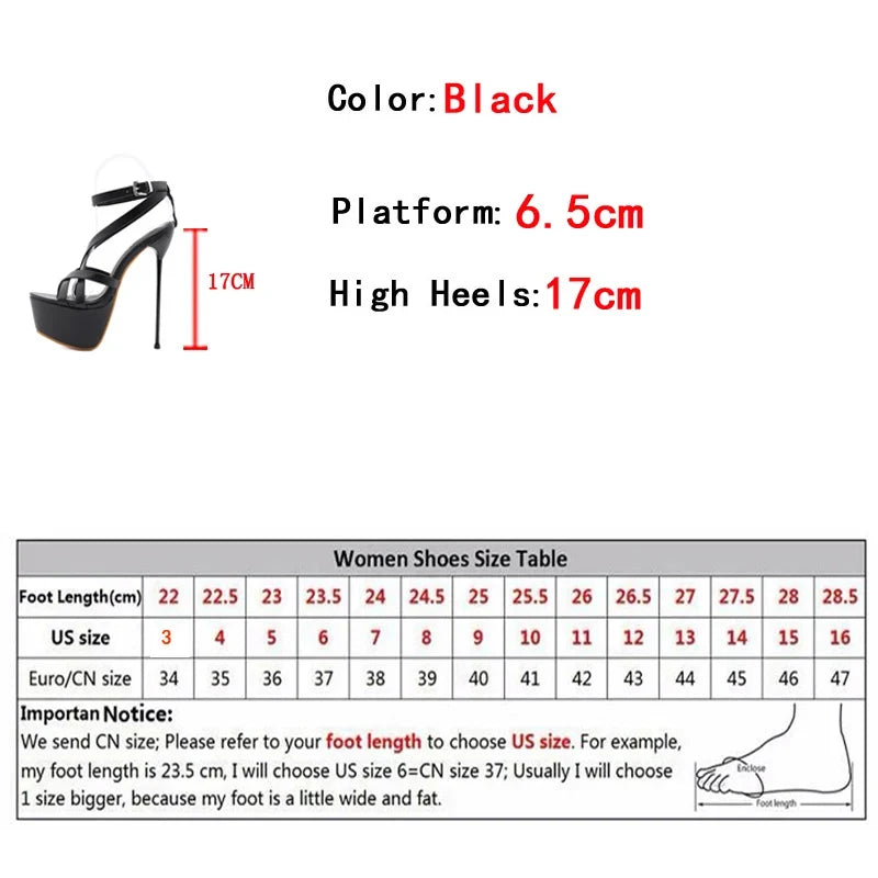 17CM Platform Sandals – Women's Open Toe Buckle High Heels