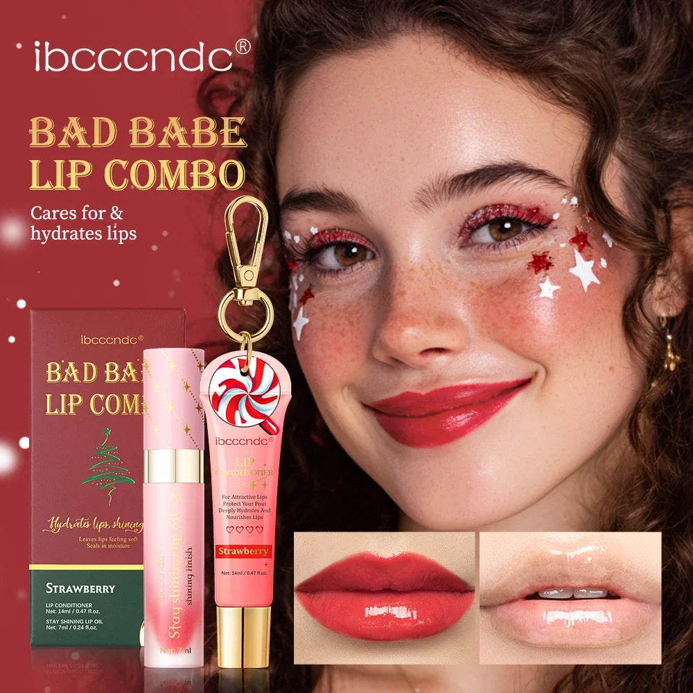 Glossy Christmas Lip Gloss & Balm Combo Set – Hydrating 2pc
